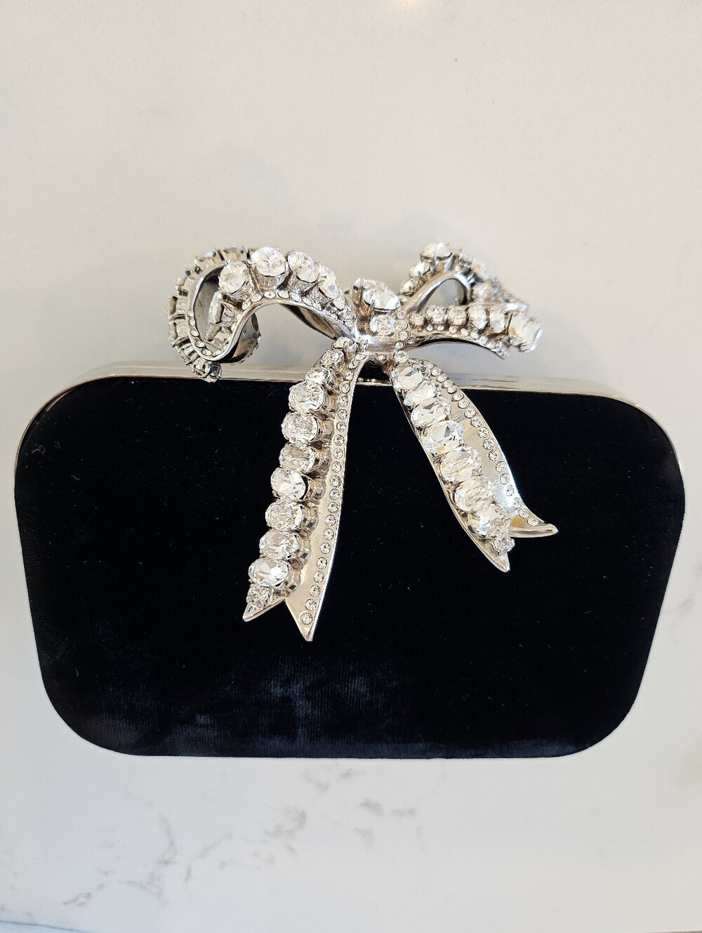 Jimmy Choo Black Velvet Cloud Clutch with Crystal Bow Minaudiere